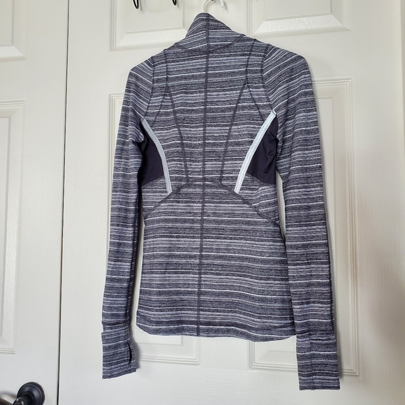 Lululemon Rulu Pace Setter Half Zip Pullover Stripe Grey Slate Size 4 Thumb-hole - Picture 7 of 15